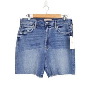 NWT 7 For All Mankind Luxe Vintage Raw Hem Denim Short Medium Wash Blue 32